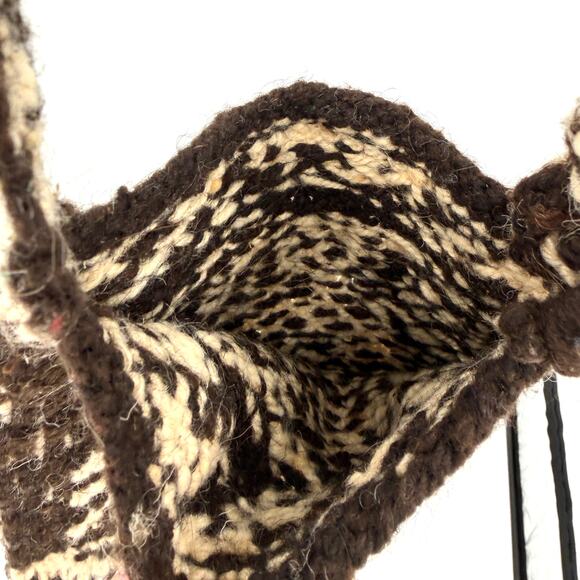 Vintage 70s Small Dark Brown & Cream 100% Wool Bird Motif Peruvian Purse - Picture 5 of 6